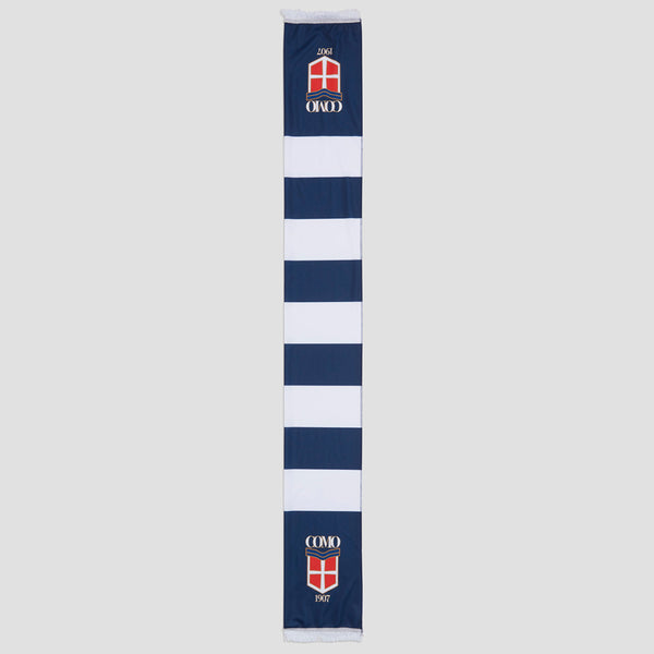 Como 1907 Sciarpa Navy Bande Bianche Logo Crest