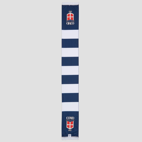 Como 1907 Sciarpa Navy Bande Bianche Logo Crest