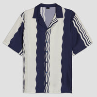 Como Cup Silk Shirt Navy Blue Waves