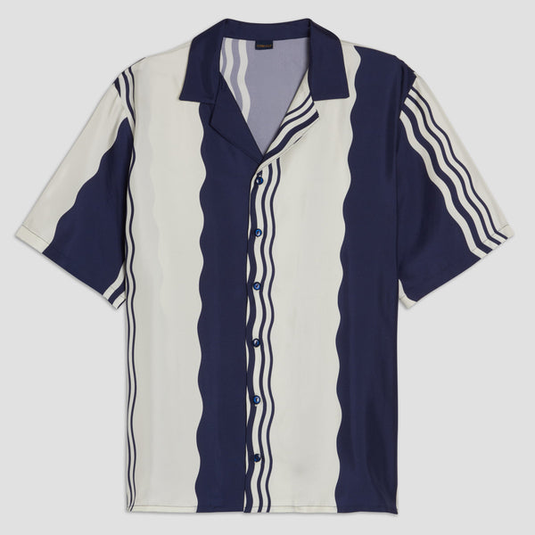Como Cup Silk Shirt Navy Blue Waves