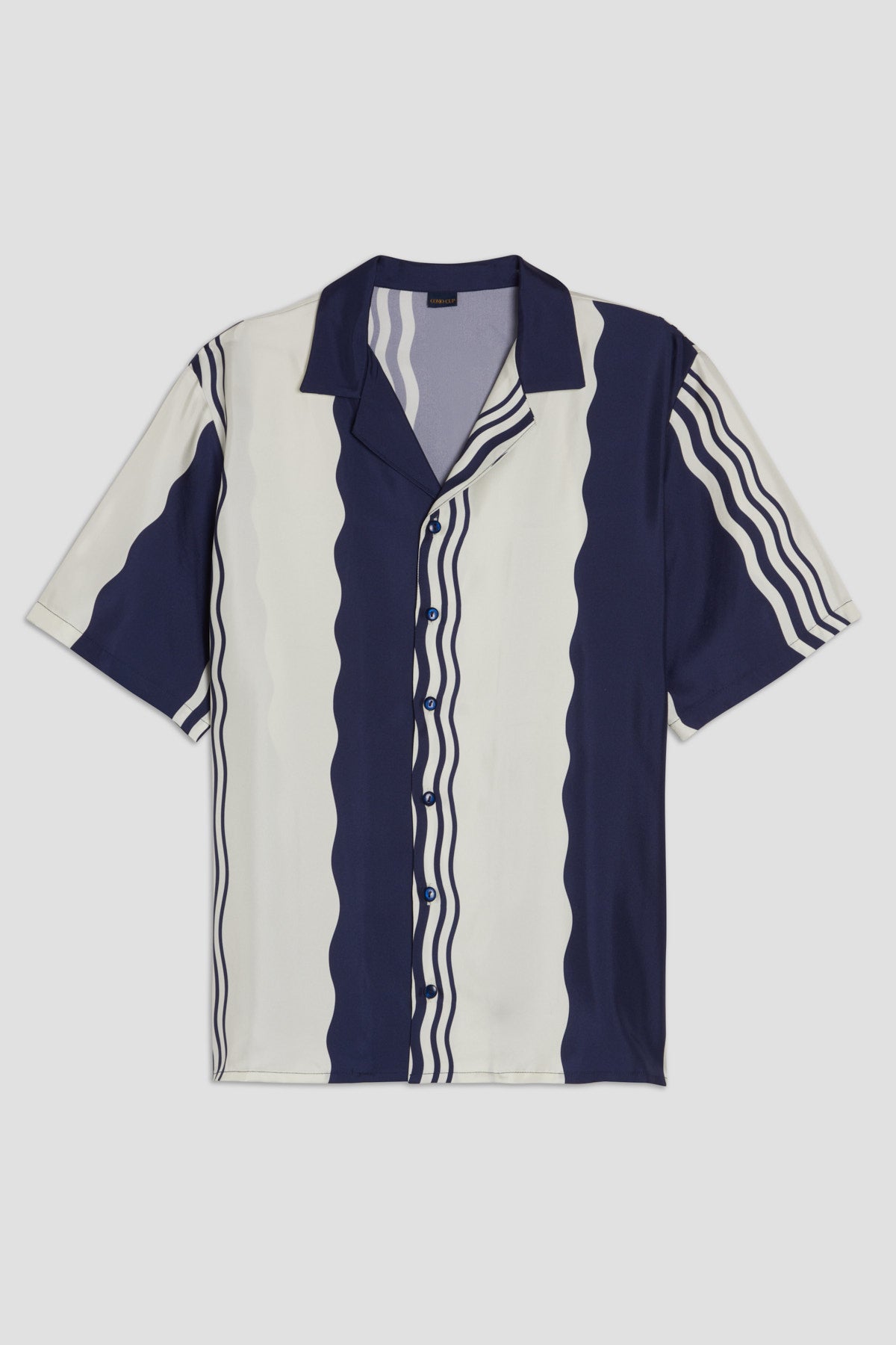Como Cup Silk Shirt Navy Blue Waves