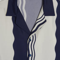 Como Cup Silk Shirt Navy Blue Waves