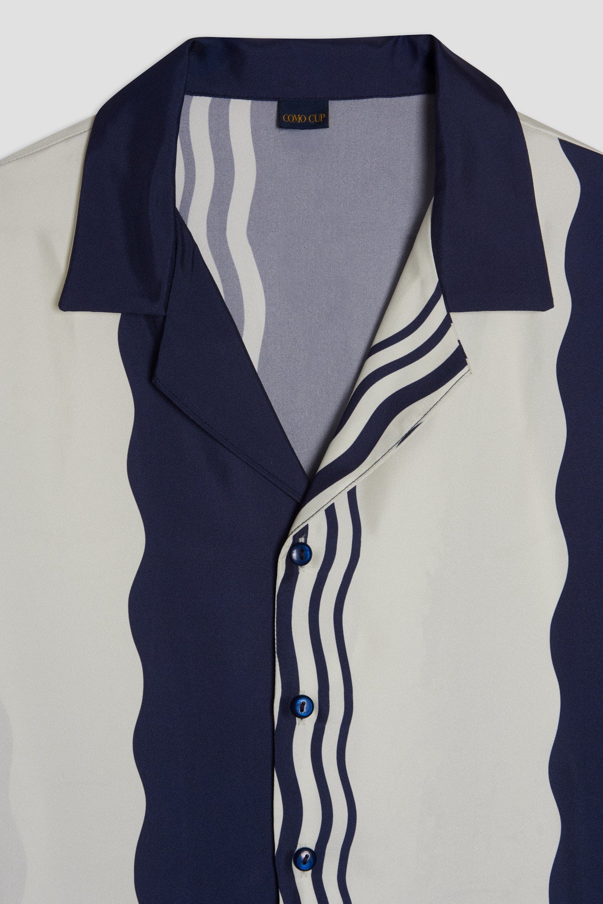Como Cup Silk Shirt Navy Blue Waves