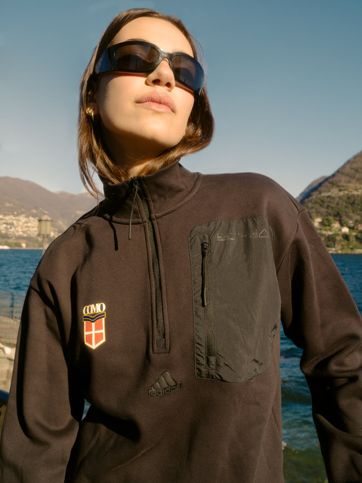 Felpa Nera Con Mezza Zip Crest Adidas X Como 1907