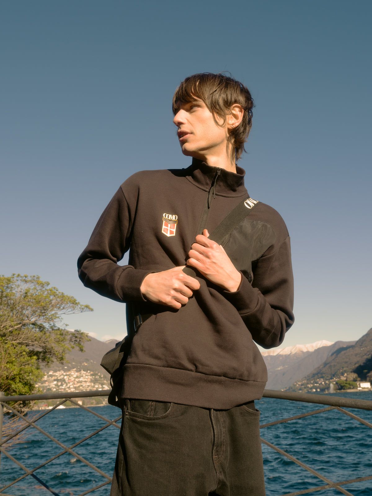 Felpa Nera Con Mezza Zip Crest Adidas X Como 1907