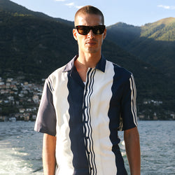 Como Cup Silk Shirt Navy Blue Waves