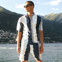 Como Cup Silk Shorts Navy Blue Waves