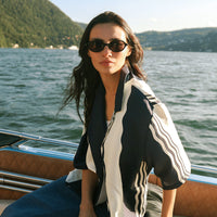 Como Cup Silk Shirt Navy Blue Waves