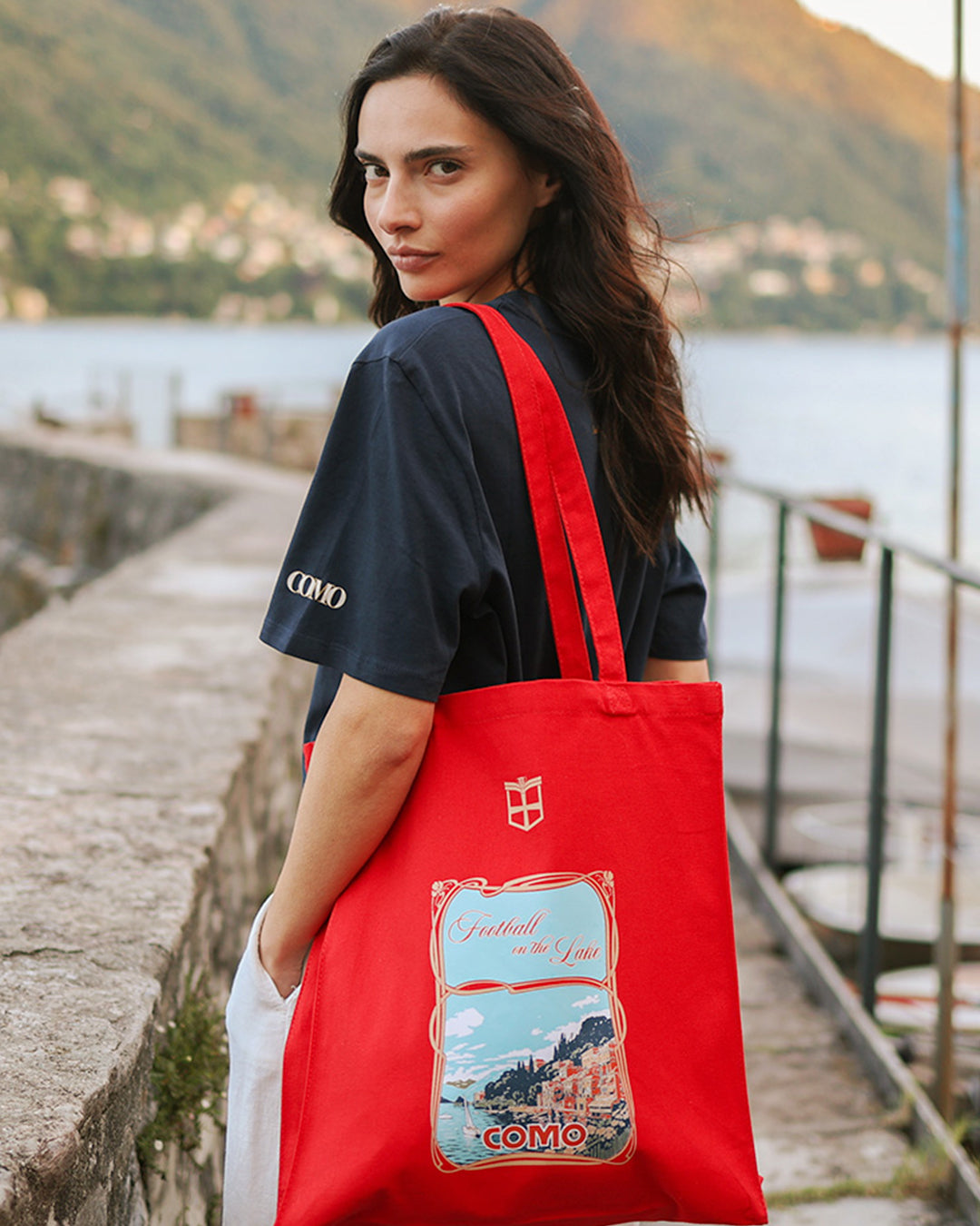 Football on the Lake Tote Bag Red