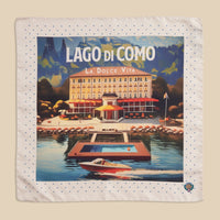 Printed Silk Handkerchief with Villa and Boat