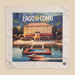 Printed Silk Handkerchief with Villa and Boat