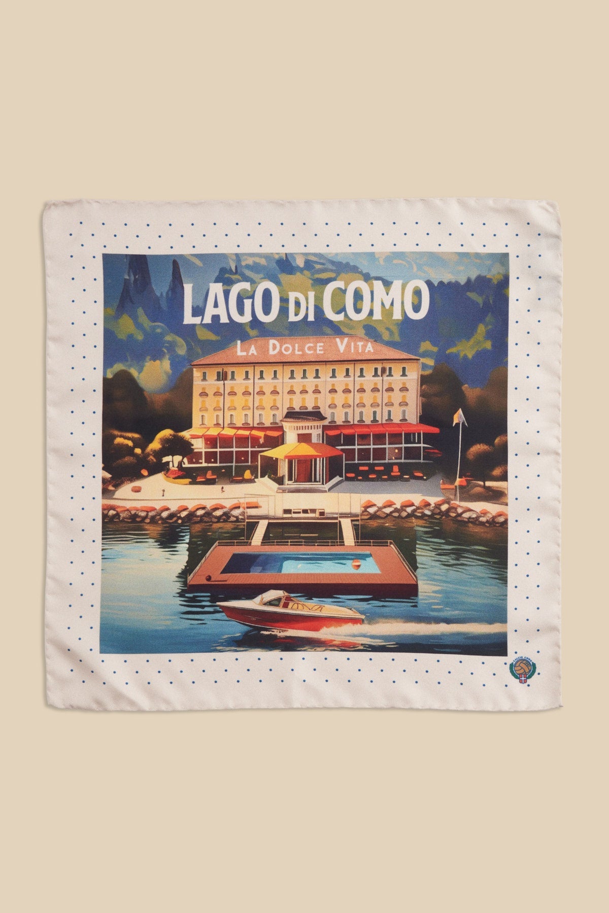 Printed Silk Handkerchief with Villa and Boat
