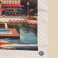 Printed Silk Handkerchief with Villa and Boat