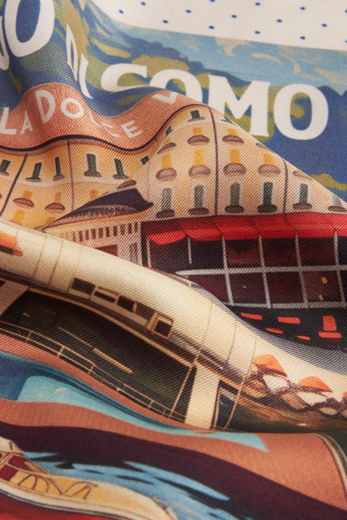 Printed Silk Handkerchief with Villa and Boat