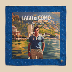 Printed Silk Handkerchief with Soccer Player and Como in Back