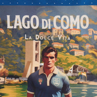 Printed Silk Handkerchief with Soccer Player and Como in Back