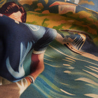 Printed Silk Handkerchief with Soccer Player and Como in Back