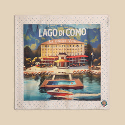 Printed Silk Foulard with Villa and Boat “Dolce Vita”