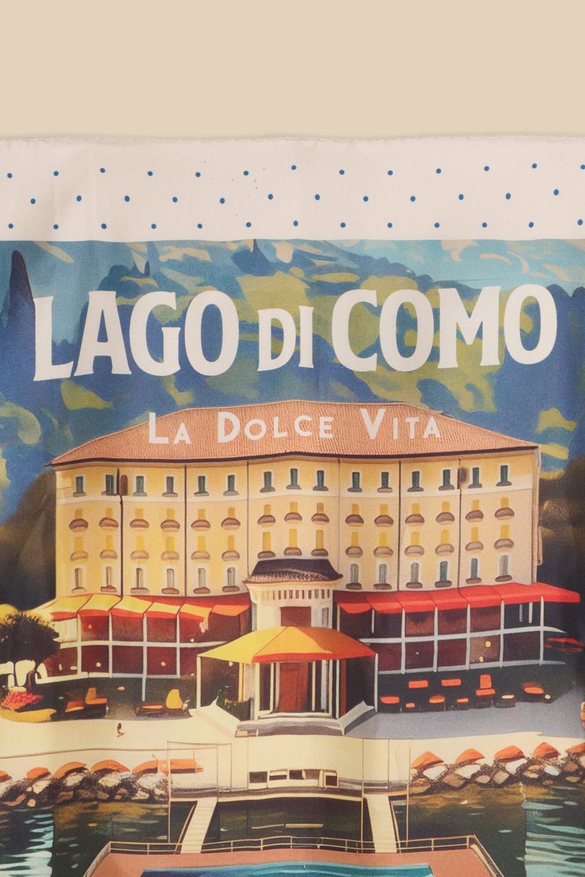 Printed Silk Foulard with Villa and Boat “Dolce Vita”