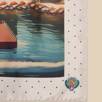Printed Silk Foulard with Villa and Boat “Dolce Vita”