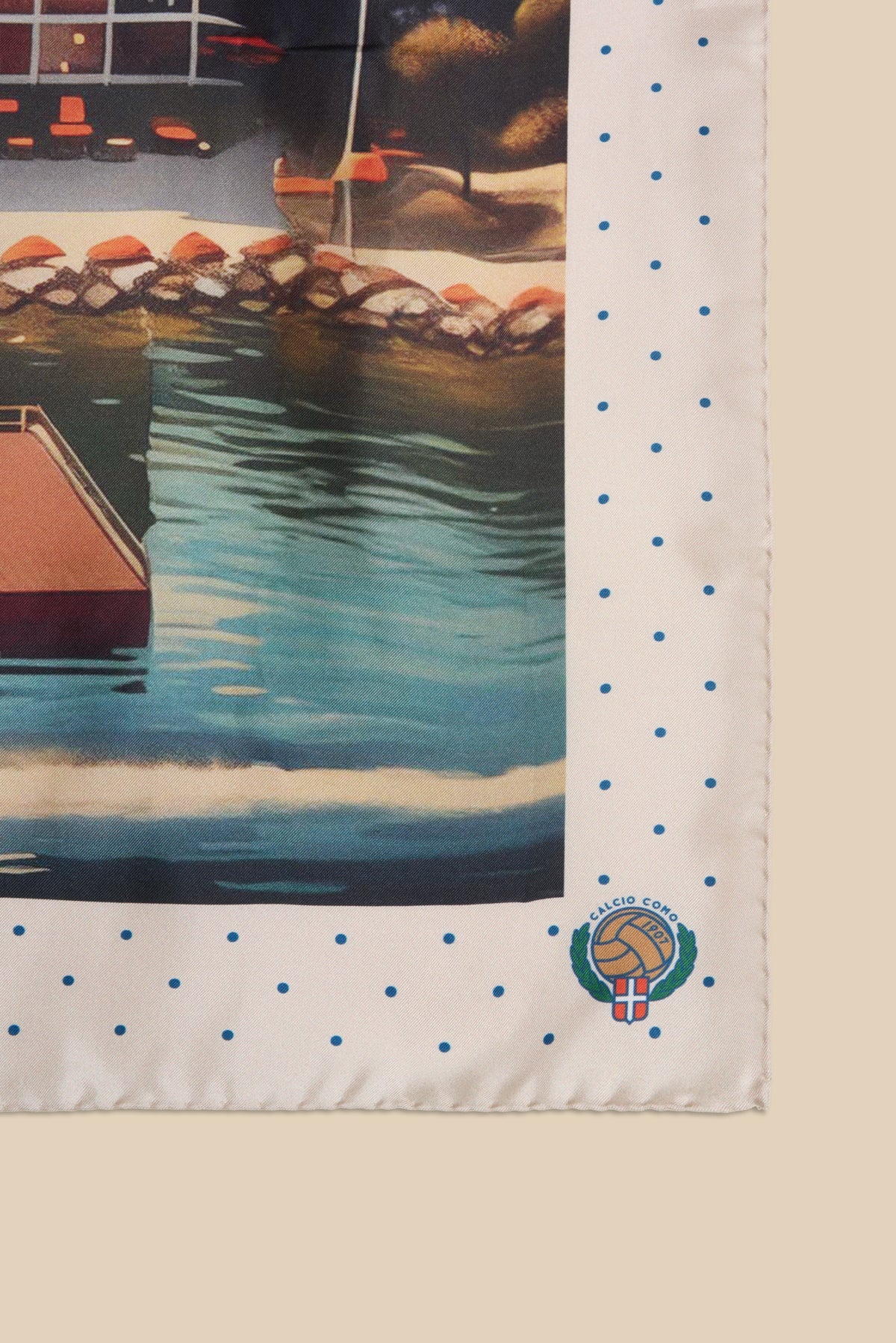 Printed Silk Foulard with Villa and Boat “Dolce Vita”