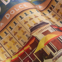 Printed Silk Foulard with Villa and Boat “Dolce Vita”