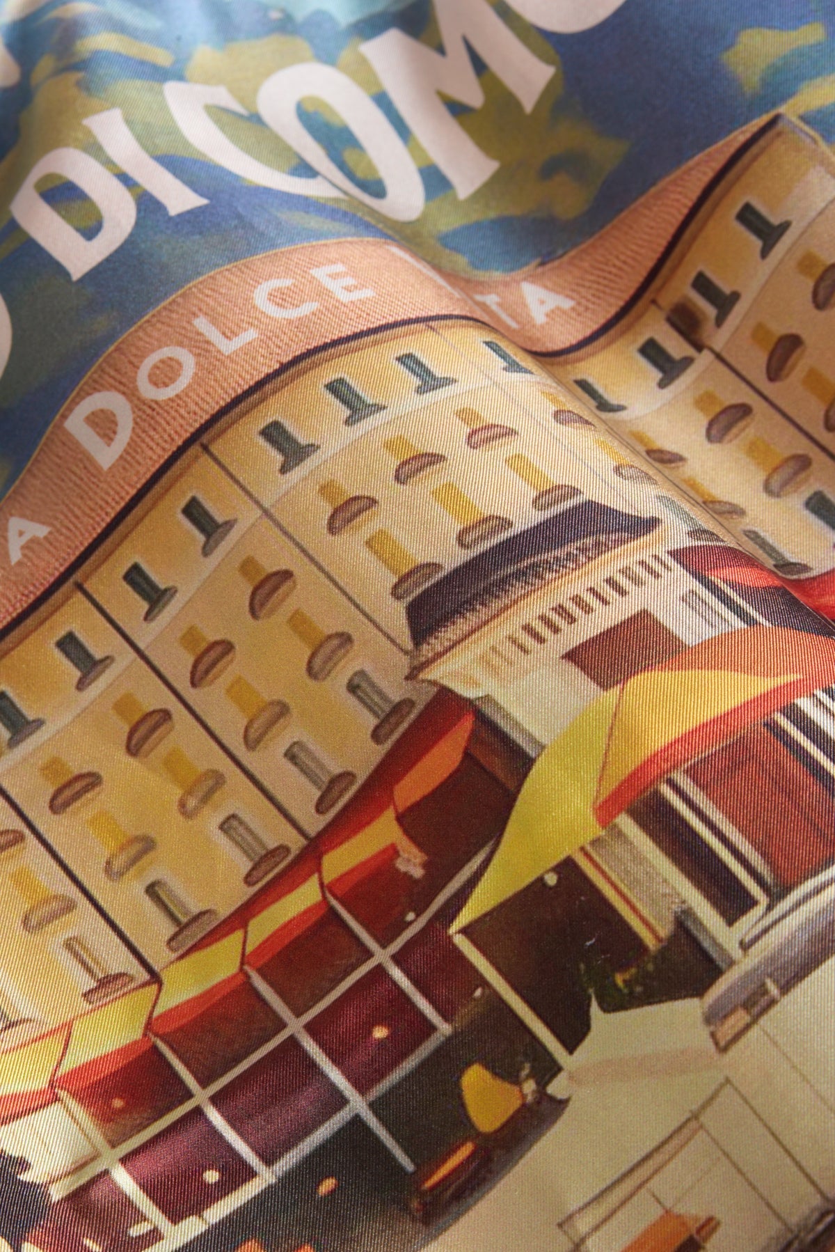 Printed Silk Foulard with Villa and Boat “Dolce Vita”