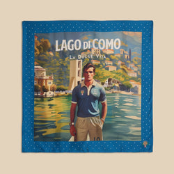Printed Silk Foulard with Soccer Player and Como in Back