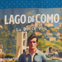 Printed Silk Foulard with Soccer Player and Como in Back