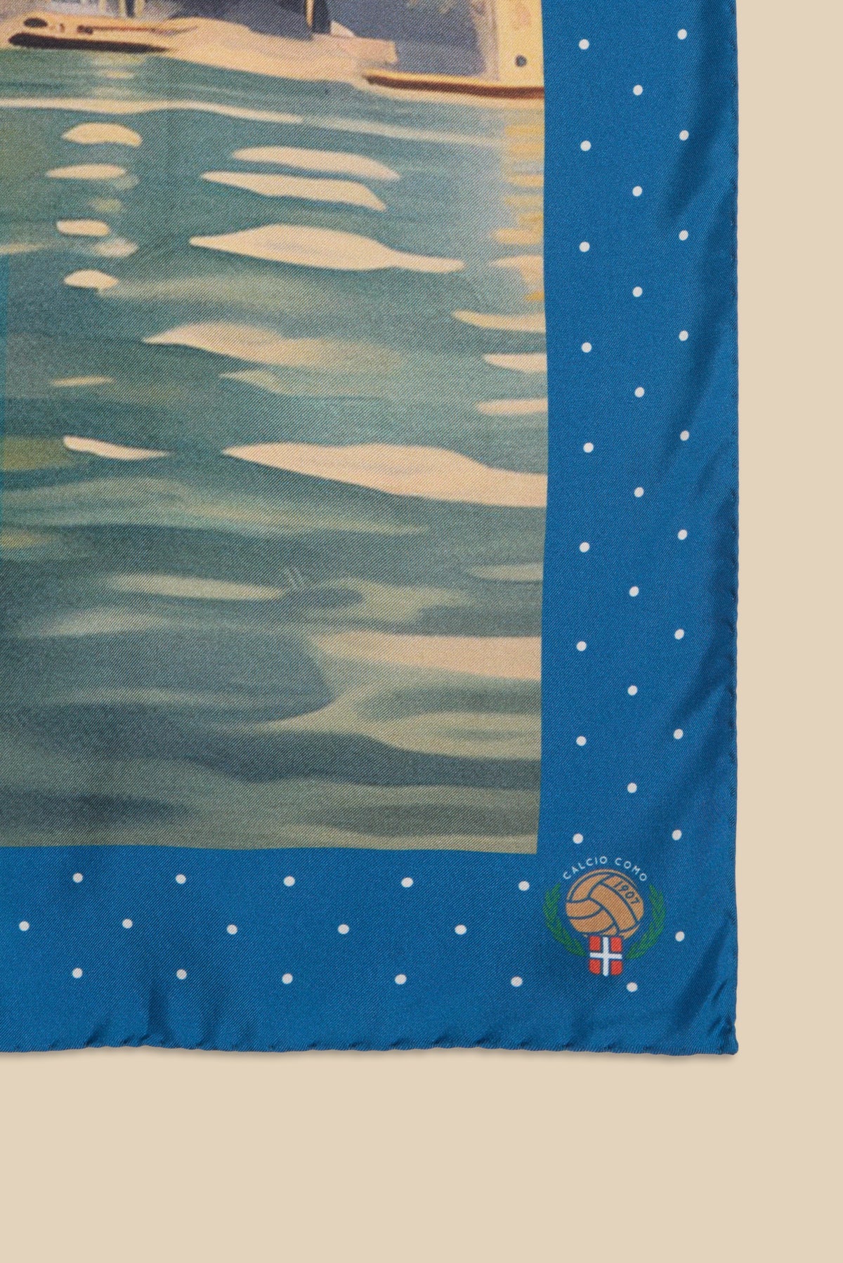 Printed Silk Foulard with Soccer Player and Como in Back