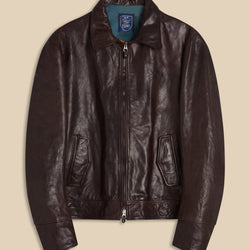 Leather Driver Jacket with Sinigaglia Stadium Lining