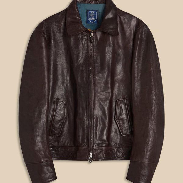 Leather Driver Jacket with Sinigaglia Stadium Lining