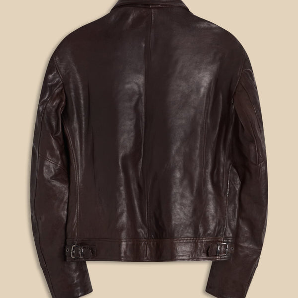 Leather Driver Jacket with Sinigaglia Stadium Lining