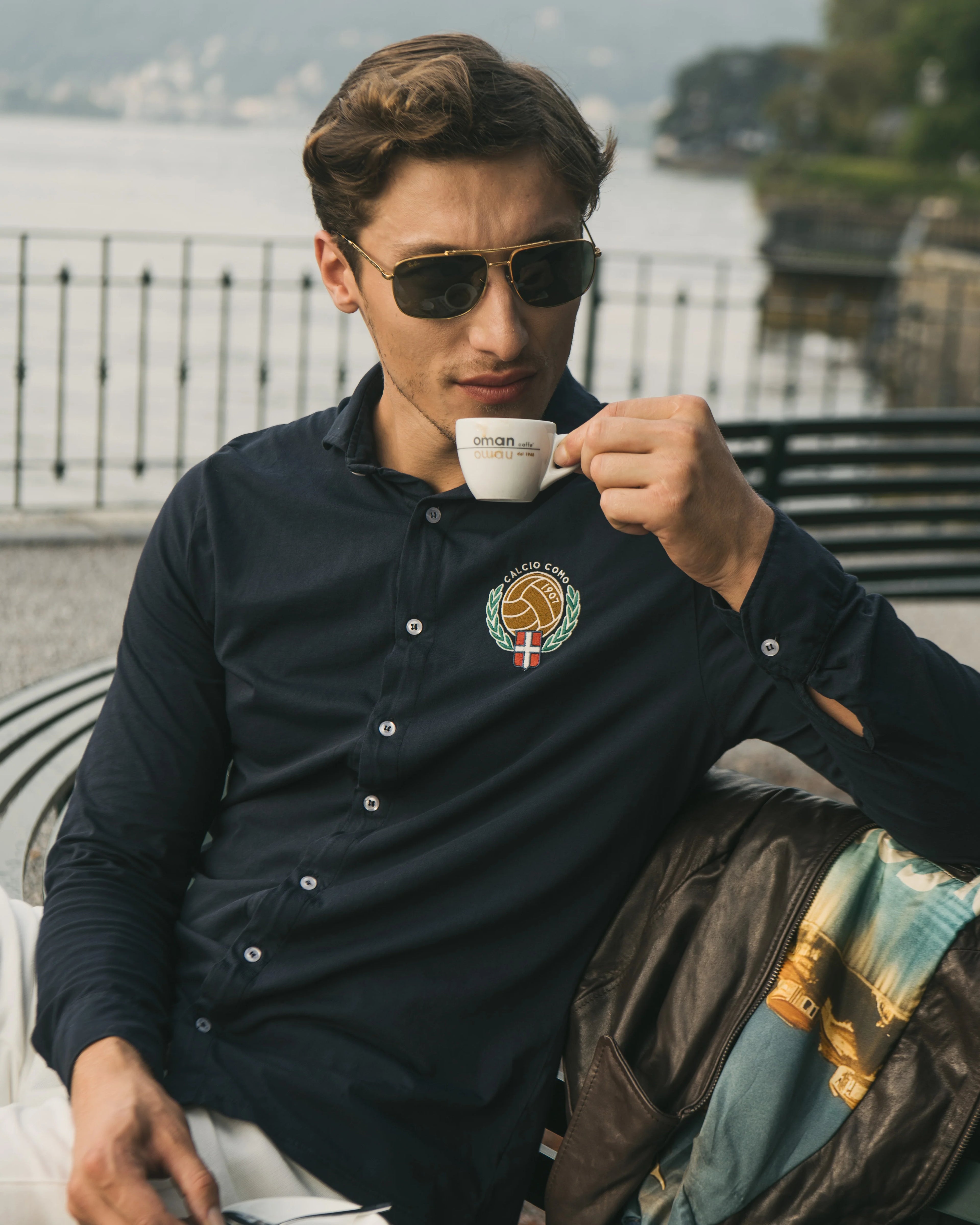 Jersey Cotton Shirt in Navy with Logo