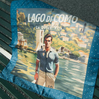 Printed Silk Foulard with Soccer Player and Como in Back