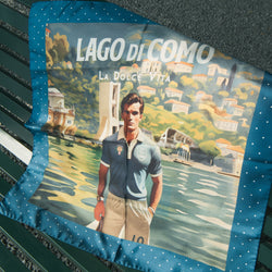 Printed Silk Foulard with Soccer Player and Como in Back