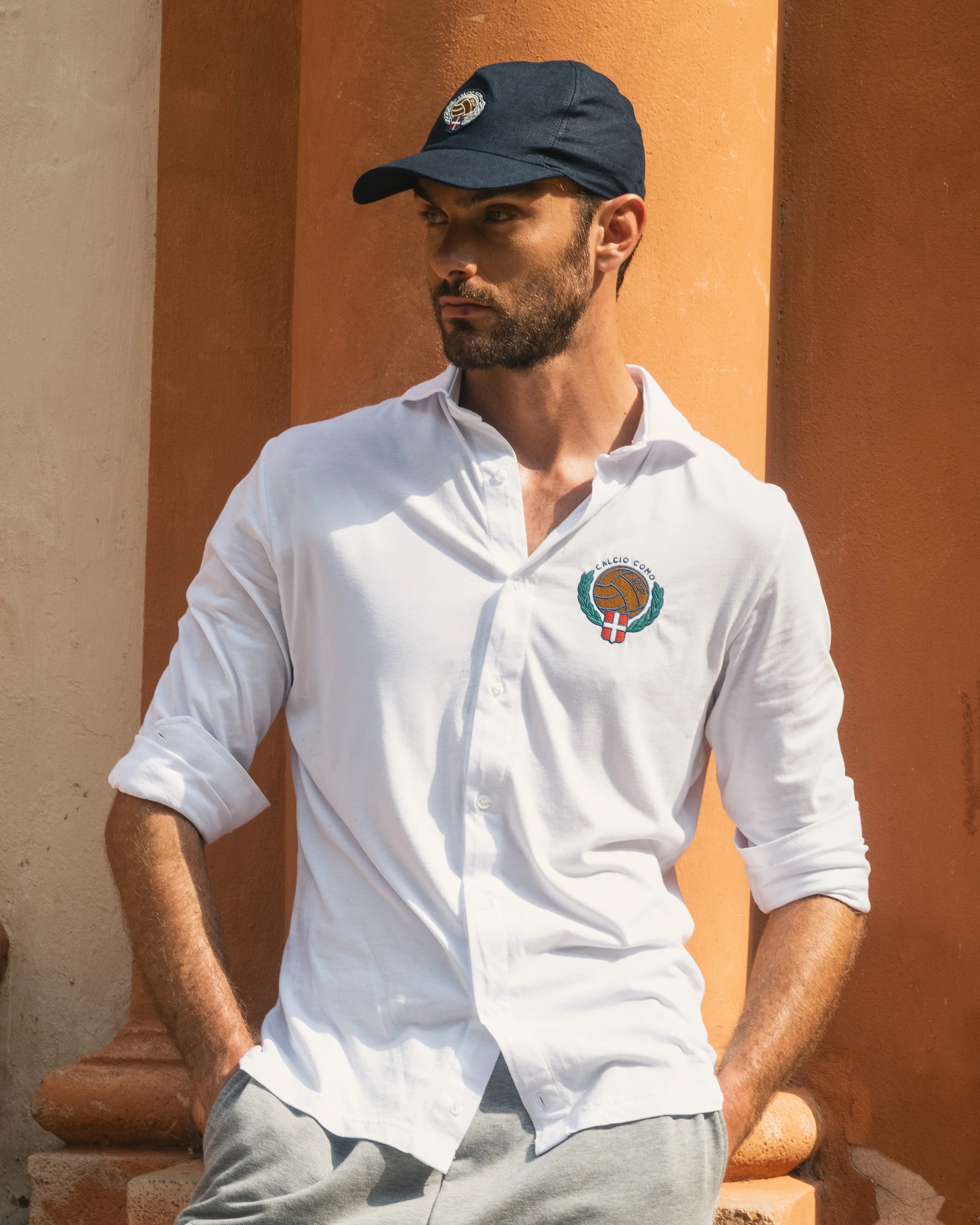 Jersey Cotton Shirt in White with Logo